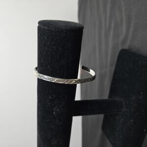 Sterling Silver Cuff Bracelet Geometric Engraved Stackable 925 Minimalist Slim